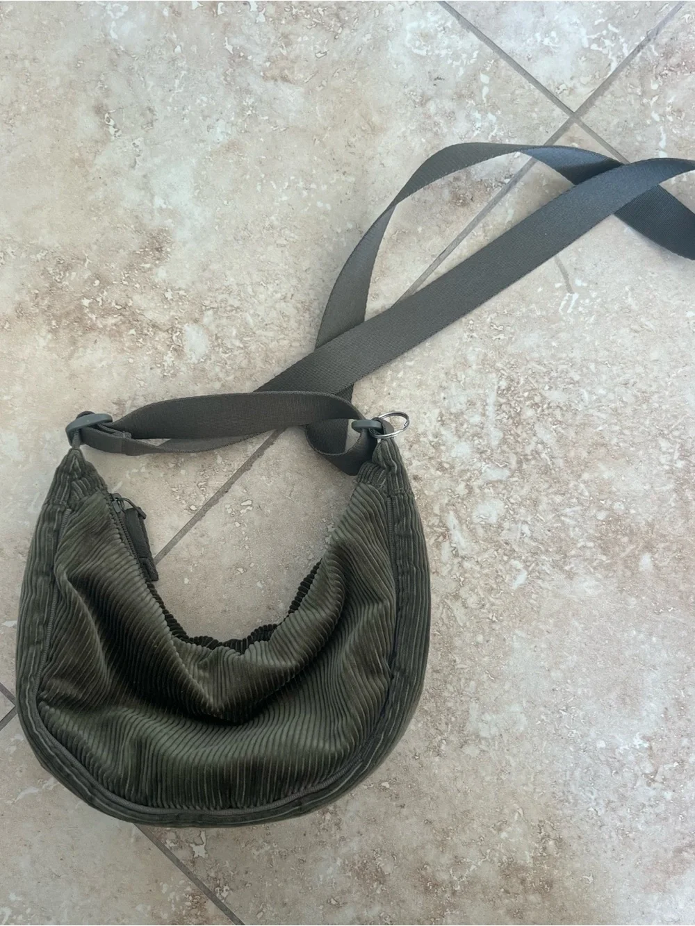 Uniqlo Olive Green Corduroy Crescent Crossbody - Picture 2 of 6